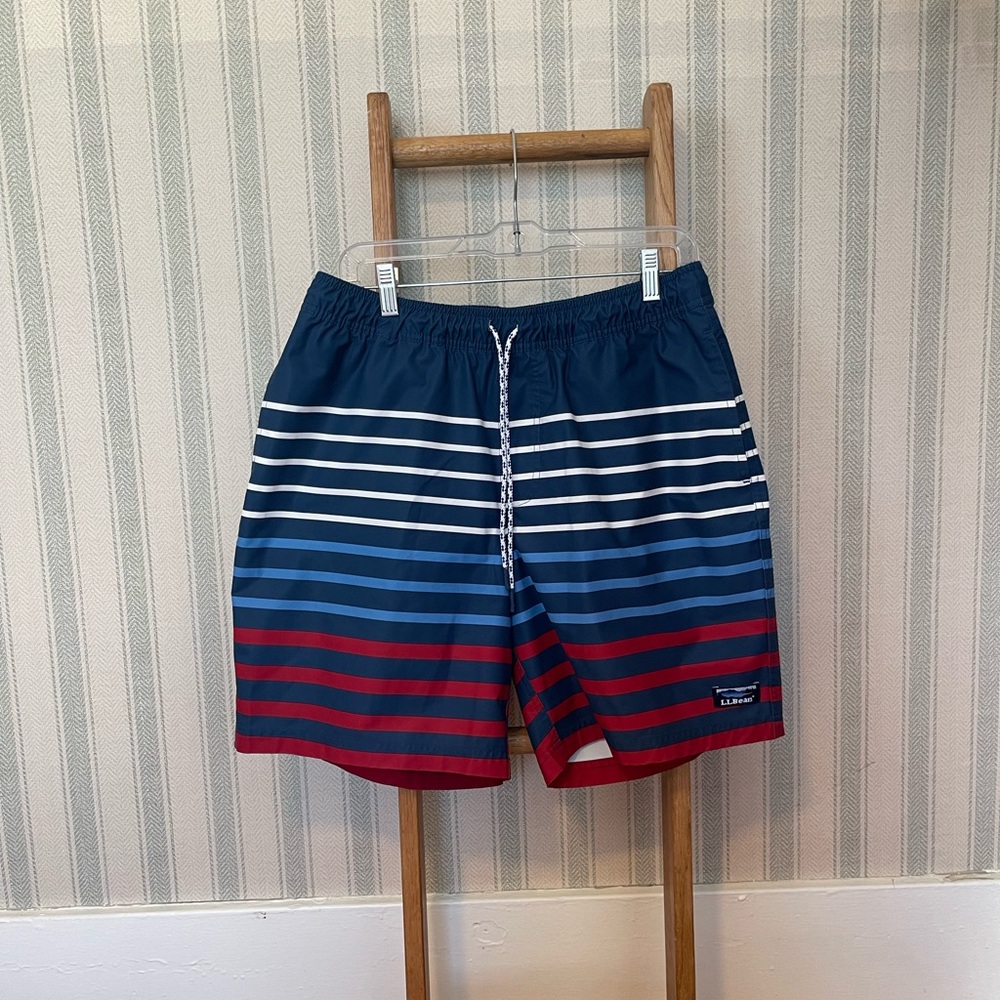 SOLD🚨L.L.Bean Men's Striped Swim Trunks Red White Blue Large